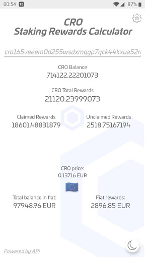 CRO Staking Rewards Calculator Screen 2