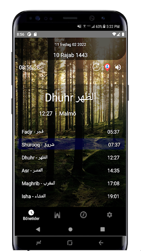 Android application Svenska Bönetider screenshort