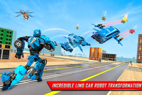 Flying Limo Robot Car Transform: Police Robot Game 5