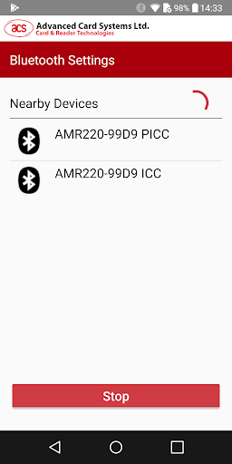 Android application ACS AMR220 mPOS screenshort