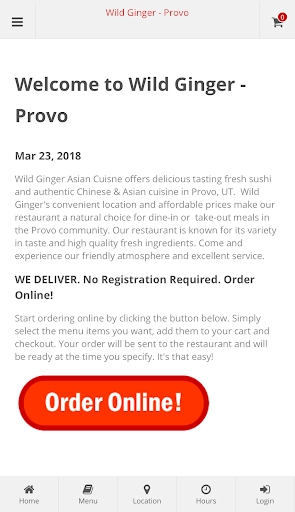 Android application Wild Ginger Provo Ordering screenshort