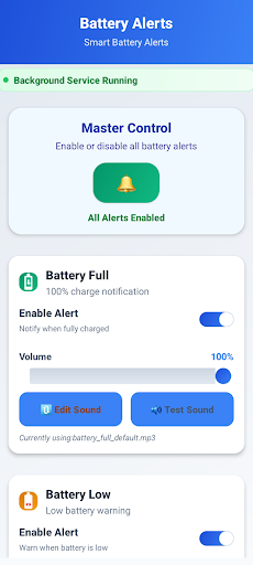 Pil Ses Uyarıları ekran görüntüsü
