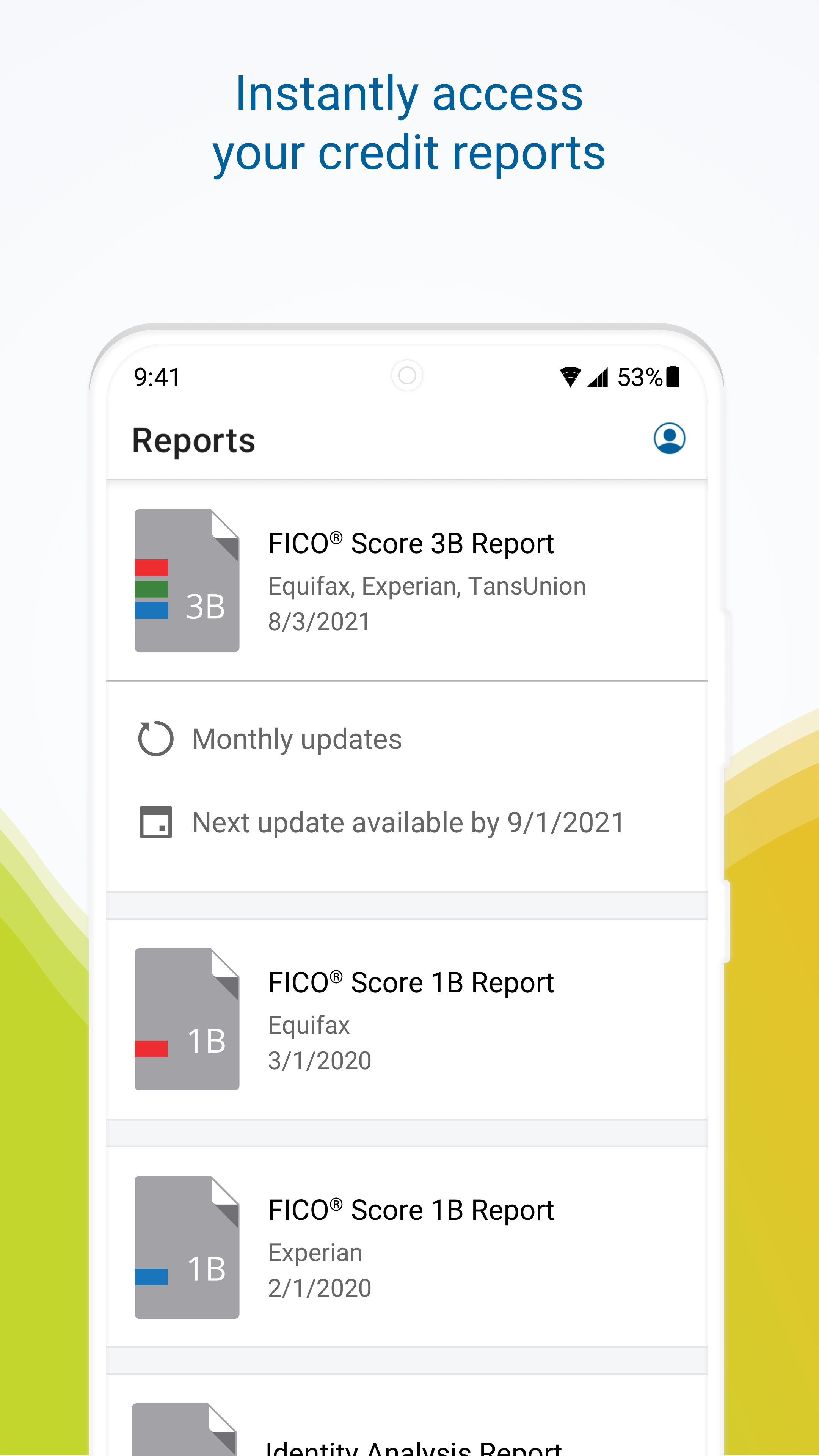 Android application myFICO: FICO® Scores & Reports screenshort