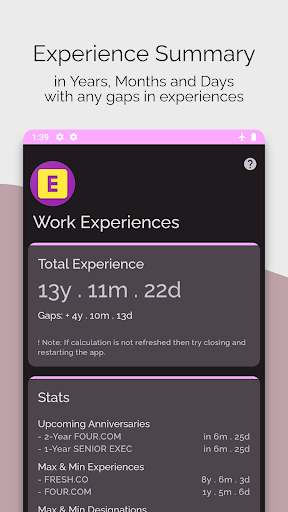 Android application Work Experiences Manager screenshort