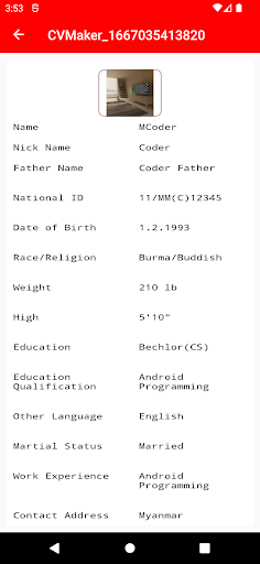 Android application CV Maker screenshort