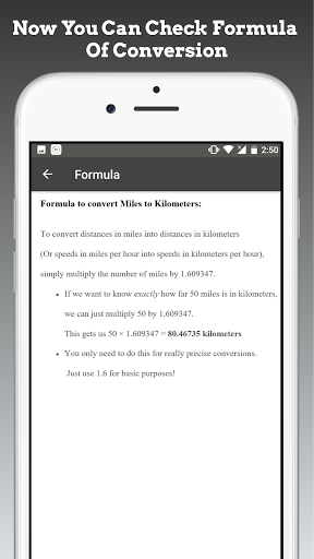 Screenshot of Miles to Kilometers / miles to