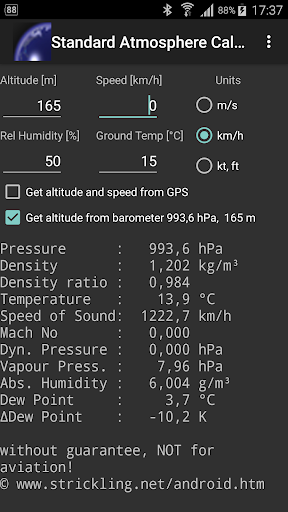 Standard Atmosphere Calculator Screen 3