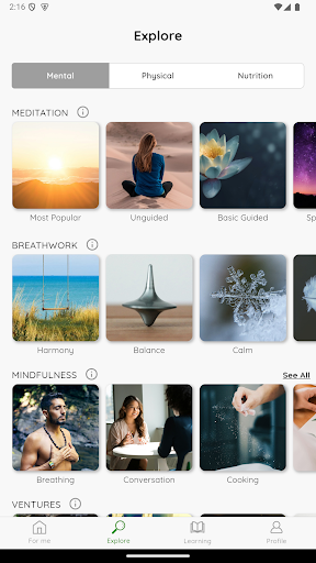 Screenshot of Vital Life: mindbody routines