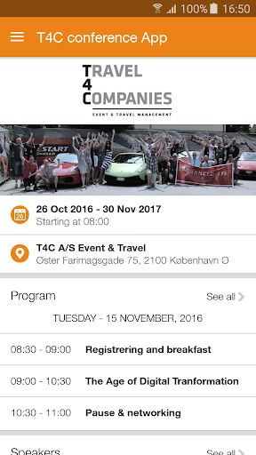 Android application T4C Event & Travel Management screenshort