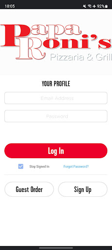 Android application Papa Roni's Pizzaria & Grill screenshort