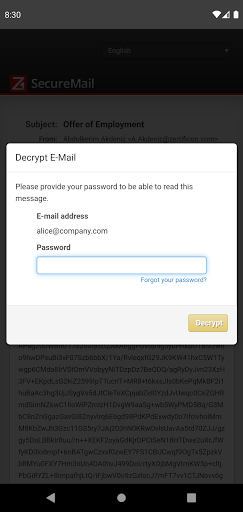 Z1 SecureMail Viewer Screen 2