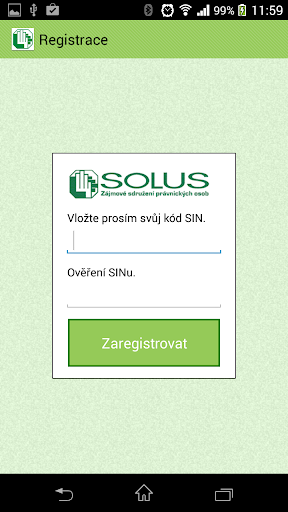 Android application SOLUS – SMS výpis screenshort