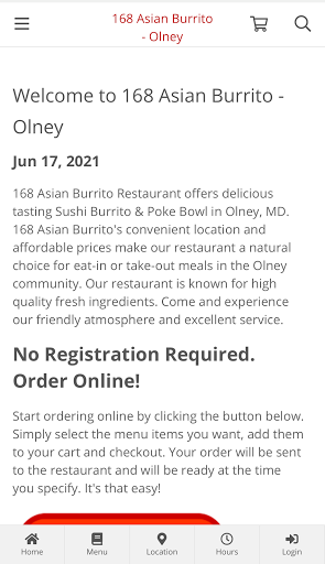 Android application 168 Asian Burrito - Olney screenshort