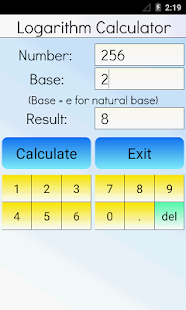 Capture d'écran du calculateur de logarithme Pro