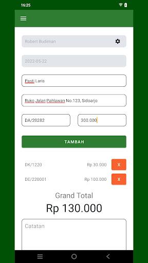 Android application Tanda Terima screenshort