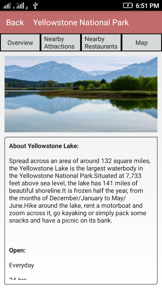Android application Yellowstone National Park screenshot