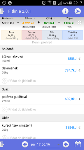 Android application Fitlinie - počítej kalorie screenshort