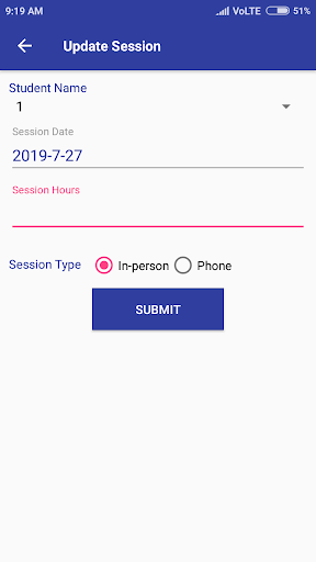 Session Management Application Screen 2