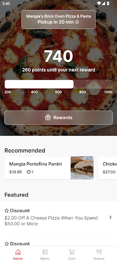 Android application Mangia's Pizza & Pasta screenshort