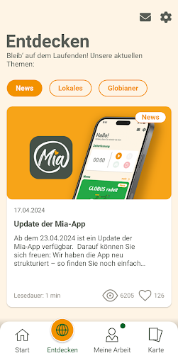 Mia – Globus Mitarbeiter App Screen 3