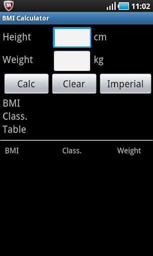 Android application BMI Calculator screenshort