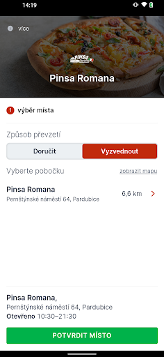 Android application Pinsa Romana Pardubice screenshort
