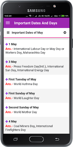 Important days and dates General Knowledge