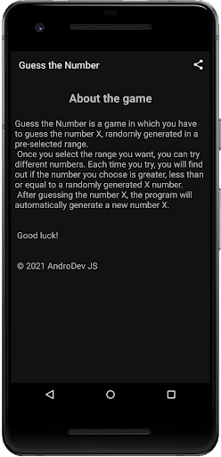 Android application Guess the Number screenshort