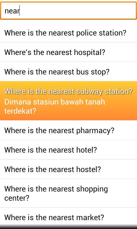 Android application Phrasebook Indonesian screenshort
