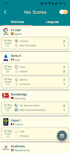 Android application Yes Scores screenshort