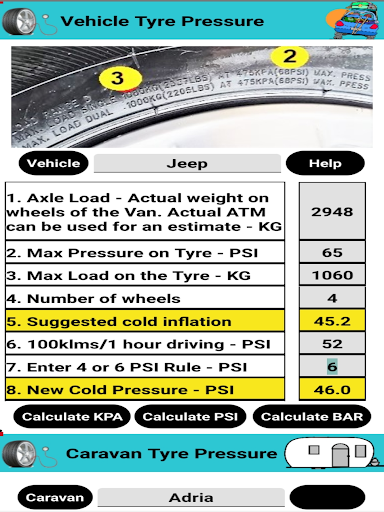 Caravan Tyre Pressure Screen 2