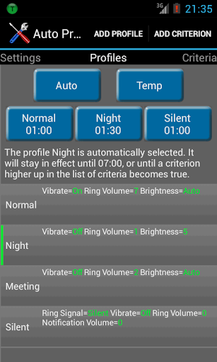 Auto Profiles Screen 2