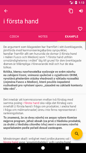 Czech Swedish Dictionary Screen 3