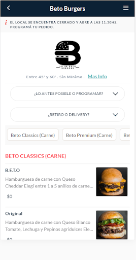 Android application Beto Burgers screenshort