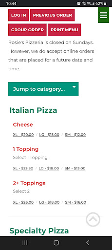 Rosies Pizzeria Screen 2