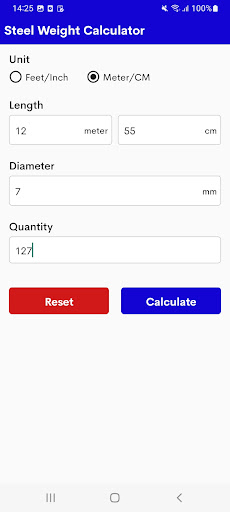 Steel Weight Calculator Screen 3