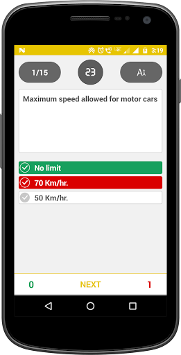 RTO Exam English - Driving Lic Screen 2