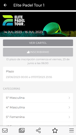 Android application Elite Padel Tour screenshort