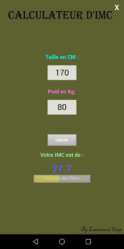 Android application IMC calculator screenshort