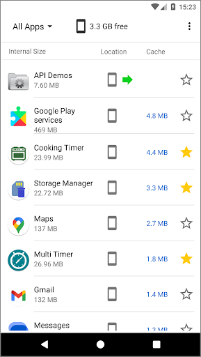 Android application Storage Manager: app space screenshort