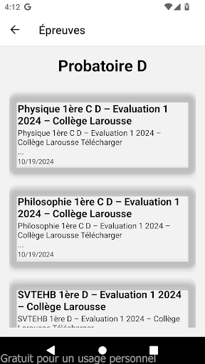 Epreuves du Probatoire