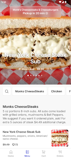 Monks Cheesesteaks Screen 2