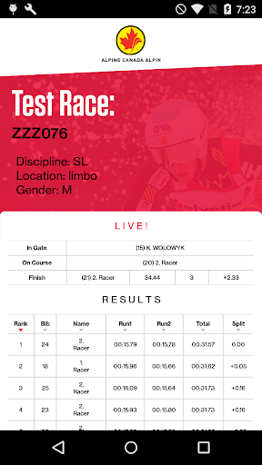 Live Timing - Alpine Canada
