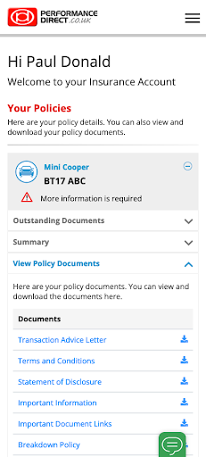 Android application Performance Direct Insurance screenshort