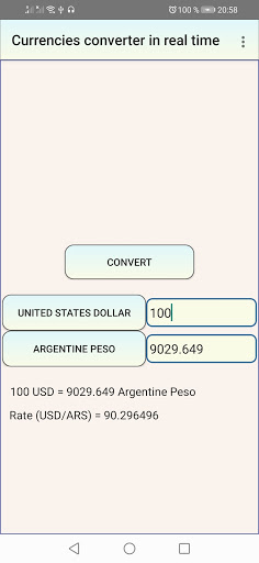 Android application Currencies converter in real t screenshort