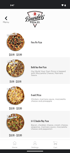 Screenshot of Rounders Pizza App