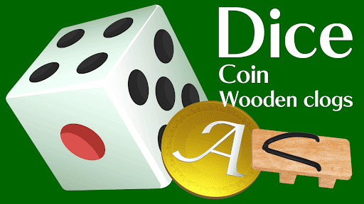 Android application Dice. Coin. Wooden clogs. screenshort