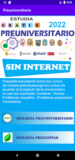 Android application Preuniversitario screenshort