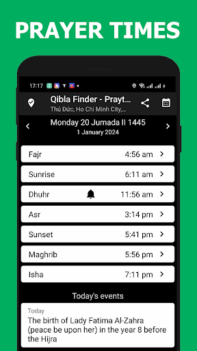 Qibla Compass - Prayer Times Screen 2