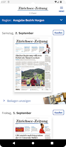 Android application Zürichsee-Zeitung E-Paper screenshort